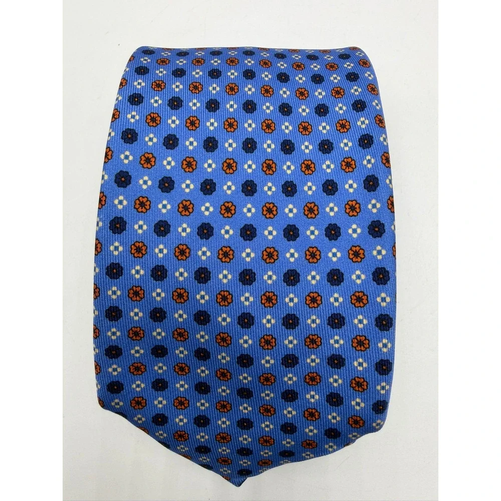 Sartoriale by David Mens Blue Orange Silk Medallion Geometric Tie Made in Italy
